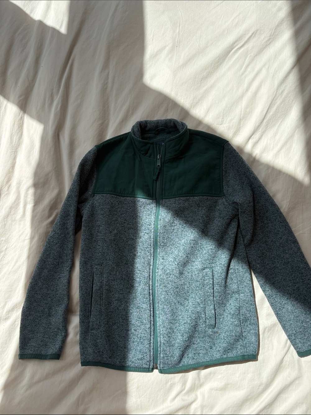 Boys Full-Zip Heathered Gray Fleece Sweater Jacket
